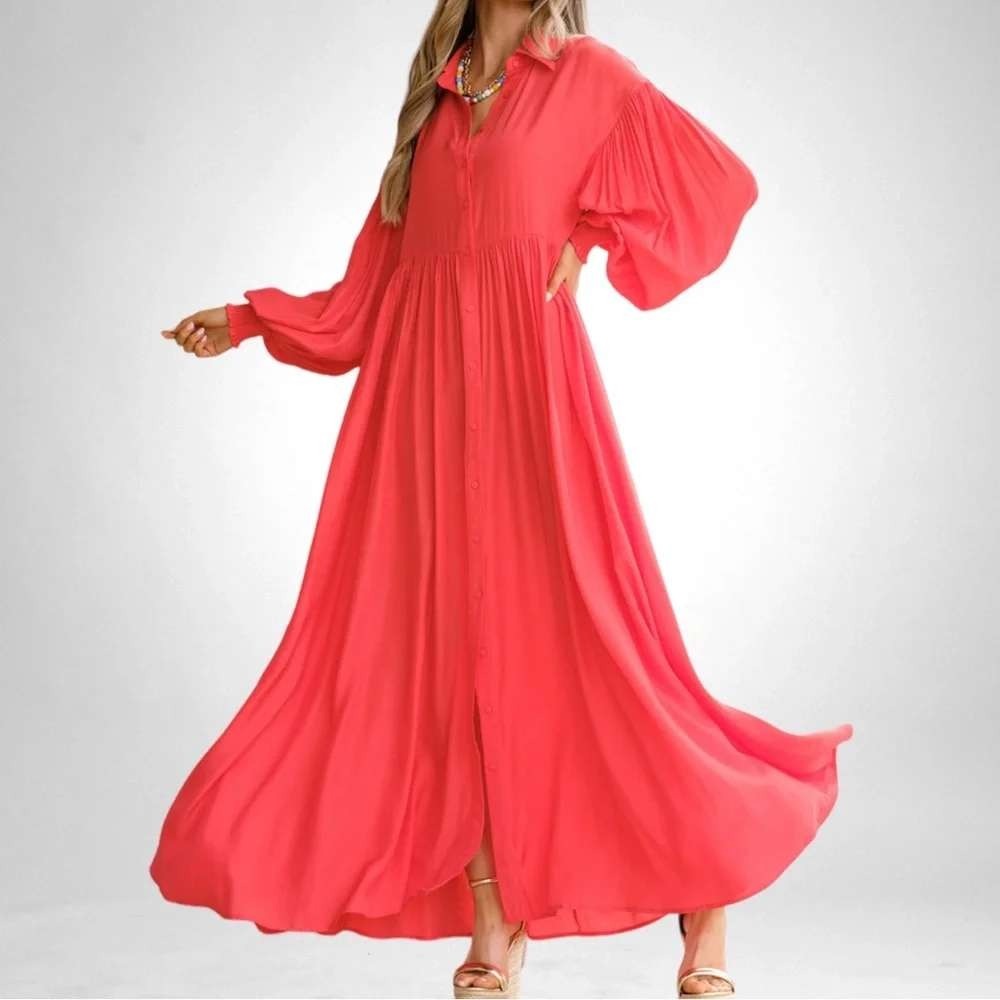 Palms Away Womens Maxi Dress Sz Large Red Vacation Cruise Resort Wear Minimalist